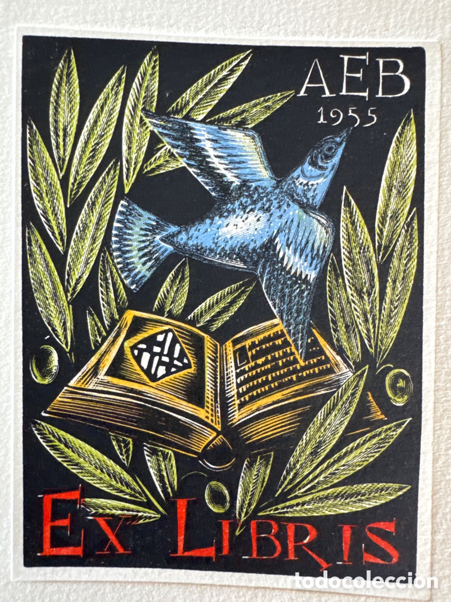 Arte: Ex-Libris-PREMIO SED&Oacute; PERIS- MANCHETS-Xilogr&aacute;fica de ANTONI GELABERT,1955-X2-AEB&rdquo;Paz&rdquo;