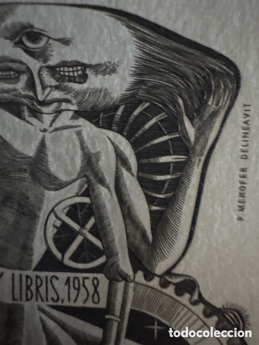 Arte: Ex-libris☠️-F. MEHOEFER, 1958-C2-AEB,VI CONGRES EUR &ldquo;SCVLPSIT&rdquo;
