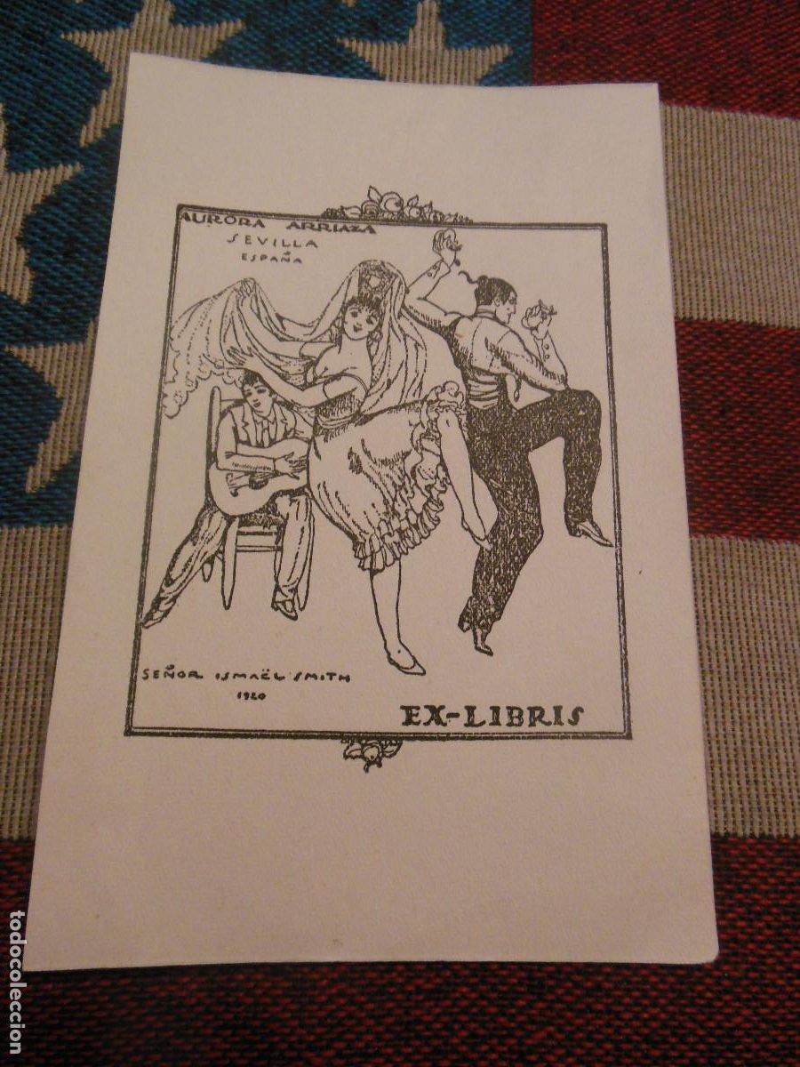 Arte: EXLIBRIS DE ISMAEL SMITH PARA AURORA ARRIAZA - EX LIBRIS MUSICA BAILE FLAMENCO