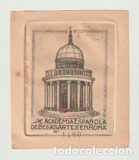 Arte: Ex libris : Academia Espa&ntilde;ola de Bellas Artes en Roma: grabado calcogr&aacute;fico de tema arquitect&oacute;nico.