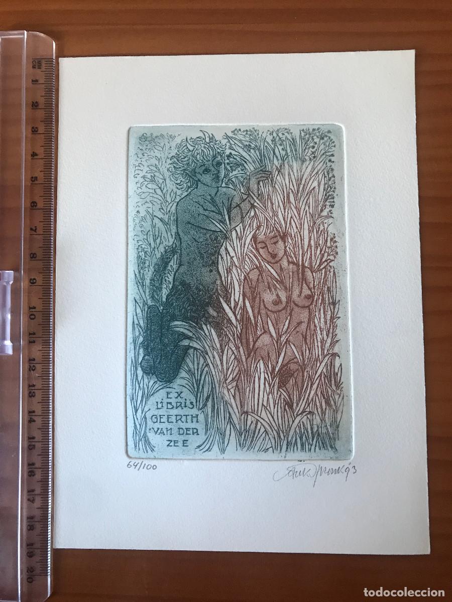 Arte: Ex-libris Exlibris Ank Spronk. S&aacute;tiro Mujer Desnudo