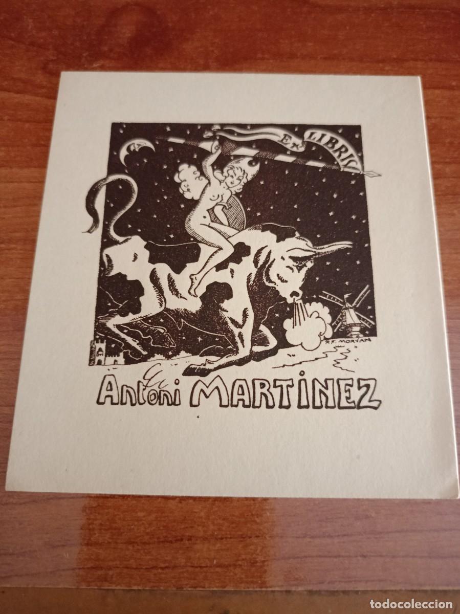Arte: Exlibris P.F.Morvan. Mujer desnuda sobre un toro resoplando