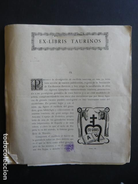 Art: EX LIBRIS TAURINOS ASOC. EX-LIBRISTAS IBERICOS PRUEBA DE IMPRENTA PARA LA CENSURA CON PERMISO