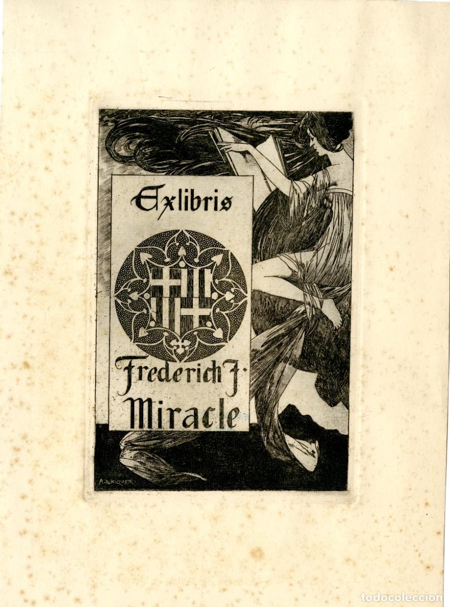 Arte: Riquer, Alejandro de. Ex libris para Frederich J. Miracle - Foto 1