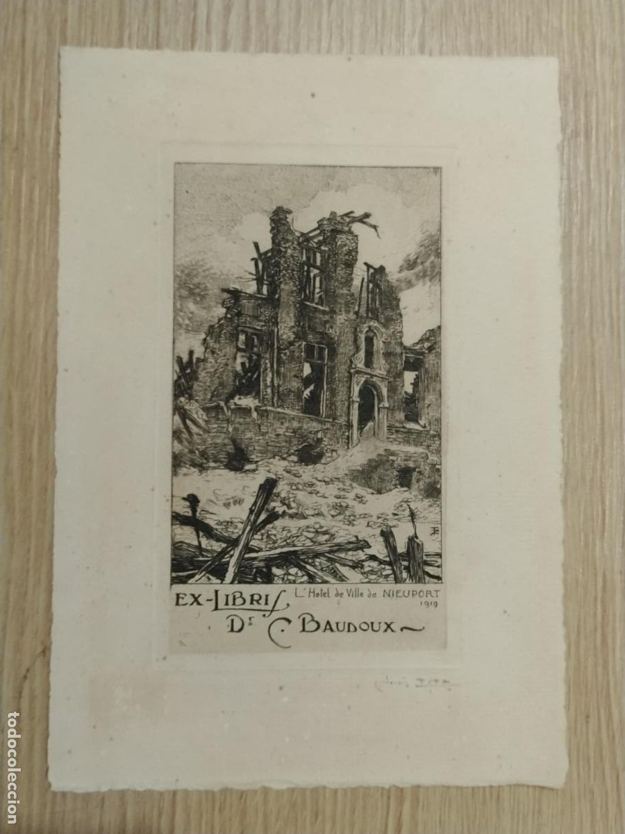 Arte: EX LIBRIS - L'HOTEL DE VILLE DE NIEUPORT DR C. DABOUX - LOUIS TITZ- AGUAFUERTE - EXLIBRIS -VER FOTOS