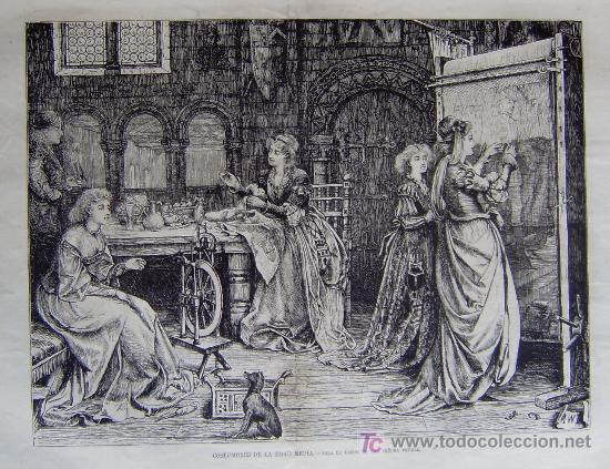 Arte: COSTUMBRES DE LA EDAD MEDIA - SALA DE LABOR DE UNA SE&Ntilde;ORA FEUDAL