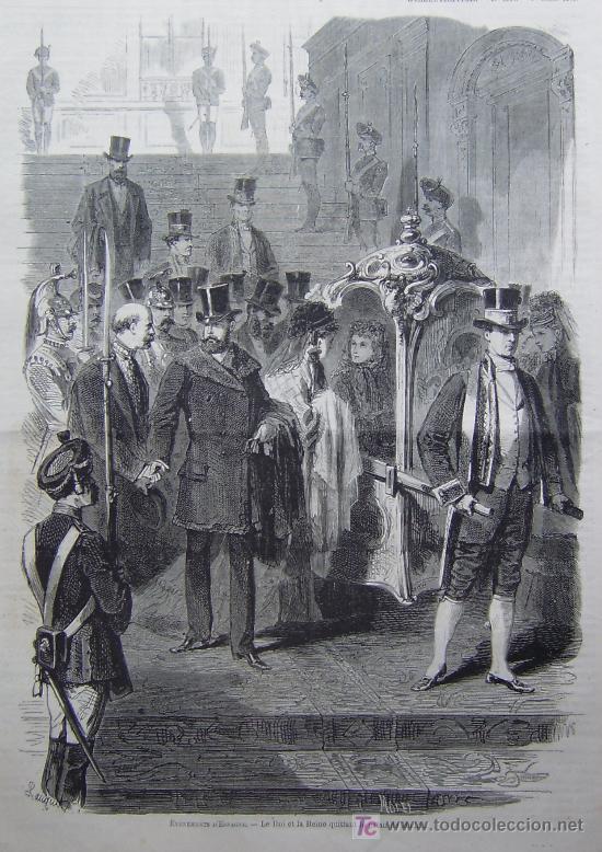 EL REY Y LA REINA ABANDONANDO EL PALACIO REAL DE MADRID.-
