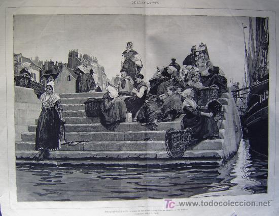 Art: BELLAS ARTES - BOULOGNE SUR MER - MUJERES DE PESCADORES AGUARDANDO EL REGRESO DE SUS MARIDOS.-