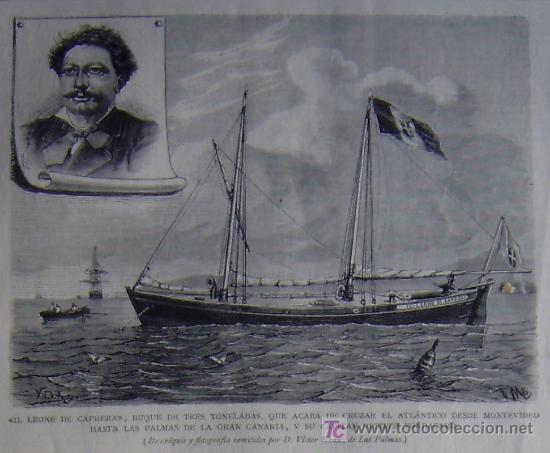 Kunst: IL LEONE DE CAPRERA, BUQUE DE 3 TM. QUE ACABA DE CRUZAR EL ATLANTICO Y SU CAPITAN VICENZO FONDACARO.