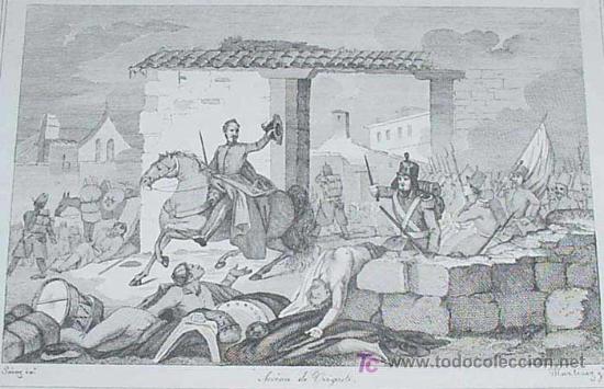 Arte: ANTIGUO GRABADO DE LA I GUERRA CARLISTA  CARLISMO - ACCION DE UVIGOSTI - REALIZADO POR SAINZ Y MARTI