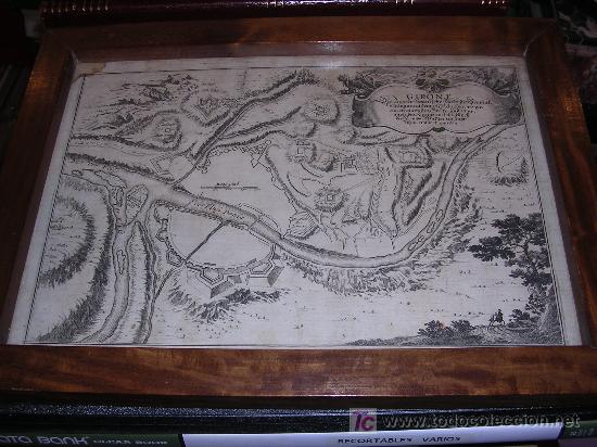 Arte: GRABADO DE GERONA 1694, EN ALEMAN  ENMARCADO - Foto 1