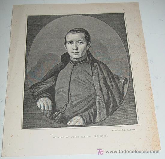 Art: ANTIGUO GRABADO DEL DOCTOR Jaume Balmes Urp&iacute;a - ESTAB. TIP. DE J. A. MU&Ntilde;OZ - (Vic, 28 de agosto de 1
