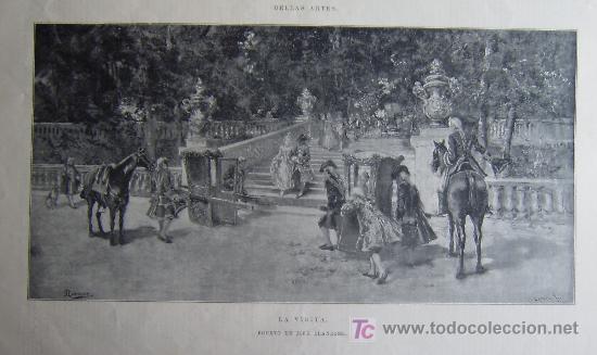 Kunst: BELLAS ARTES - LA VISITA - BOCETO DE JOSE LLANECES.-