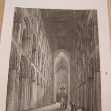Arte: ANTIGUO GRABADO IMPRESO,MIDE 19.5 X 13.5 CM.- ELY CATHEDRAL.- NAVE.-FOR WINKLES´S CATHEDRALS
