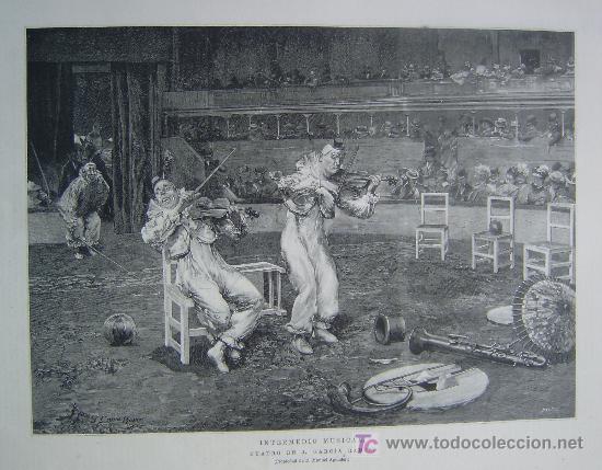 Arte: INTERMEDIO MUSICAL, CUADRO DE J. GARCIA RAMOS (PAYASO - VIOLIN - CIRCO - CLOWN)