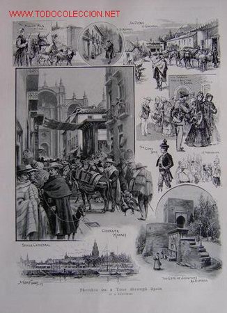 Art: SKETCHES ON A TOUR THROUGH SPAIN (SEVILLA - GRANADA - PROCESION - ALHAMBRA).-
