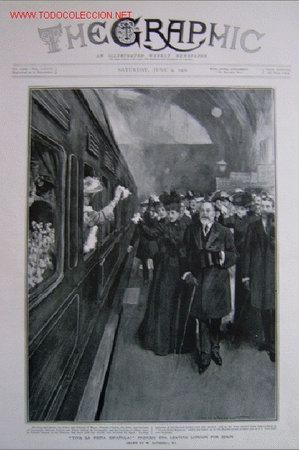 Art: VIVA LA REINA ESPA&Ntilde;OLA! PRINCESS ENA LEAVING LONDON FOR SPAIN.-