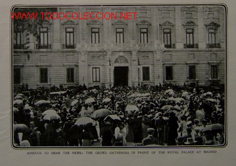 Art: ANXIOUS TO HEAR THE NEWS: THE CROWD GATHERING IN FRONT OF THE ROYAL PALACE AT MADRID.-