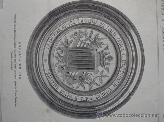 Arte: MEDALLA A VICTOR BALAGUER DEL TEATRO CATALAN