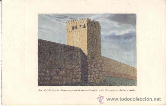 Art: Torre del Arzobispo y muralla romana, Tarragona - Grabado original s. XIX