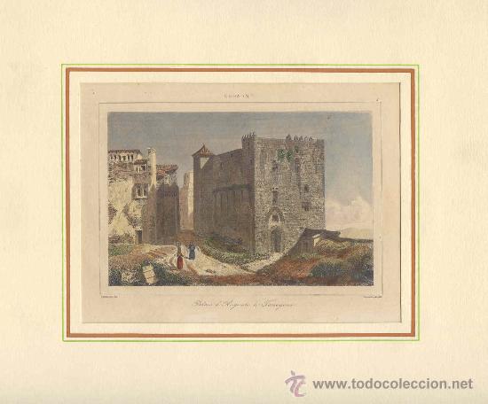 Kunst: Torre del Pretorio o Palacio de Augusto, Tarragona - Grabado original s. XIX