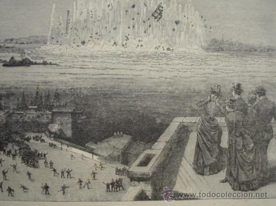 Kunst: NUEVA YORK.HELLGATE,VOLADURA PUERTA DEL INFIERNO.LA ILUSTRACION ESPA&Ntilde;OLA.S CALLEJA.1886.13X14