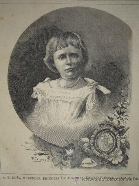 Kunst: DO&Ntilde;A MERCEDES.PRINCESA DE ASTURIAS.LA ILUSTRACION ESPA&Ntilde;OLA.S CALLEJA.1886.13X14