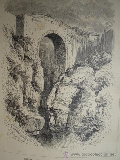 Kunst: RONDA .PUENTE ROMANO.LA ILUSTRACION ESPA&Ntilde;OLA.S CALLEJA.1886.13X14