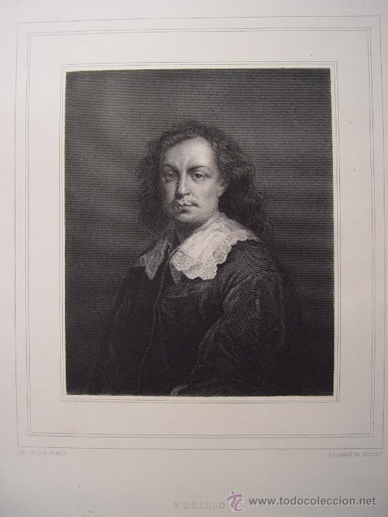 Art: Retrato de Murillo - Grabado original de Luigi Calamatta - Siglo XIX
