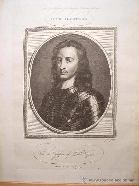 Arte: John Hampden - Grabado original de John Goldar - 1785 - Foto 1