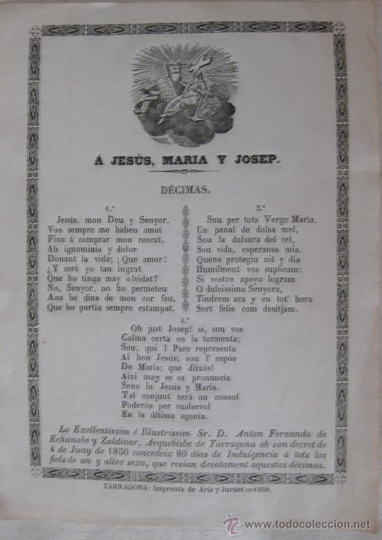 Arte: TARRAGONA. DEVOCIONES. GRABADO. 1850 - Foto 1