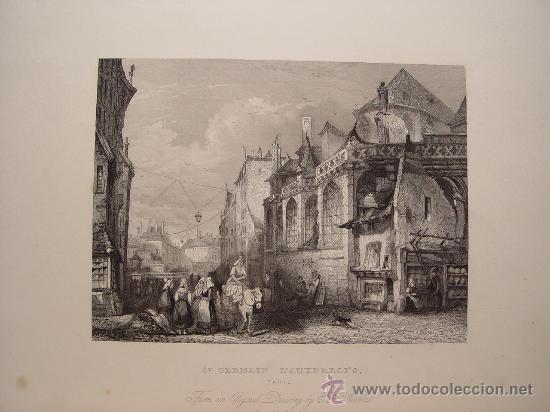 Art: Saint-Germain-l'Auxerrois, Par&iacute;s - Grabado original s. XIX - Wehnert