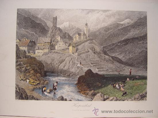 Art: Hospenthal, Suiza - Grabado original de J. Saddler y Birket Foster - s. XIX