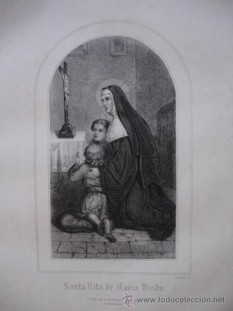 Kunst: SANTA RITA,GRABADO 1853.7.5X13.5 SOBRE PLIEGO DE 17X25.5.VIRGEN.SANTO