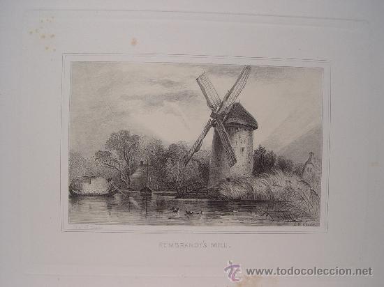 Art: El molino de Rembrandt - Grabado original de E. W. Cooke - s. XIX