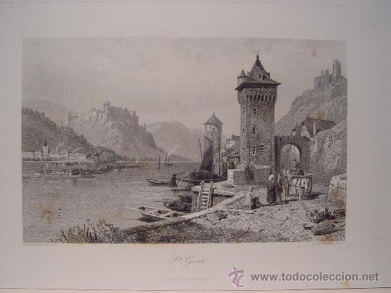Kunst: St. Goar, Rin - Grabado original de T. L. Rowbotham - Picturesque Europe