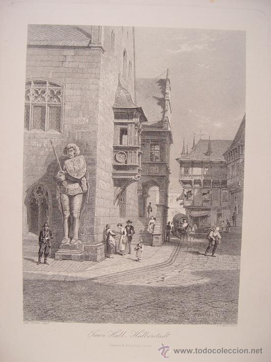 Arte: Ayuntamiento de Halberstadt - Grabado original de Carl Werner - s. XIX