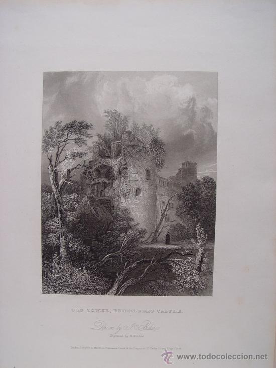 Art: Torre vieja del castillo de Heidelberg - Grabado de Henry Winkles - s. XIX