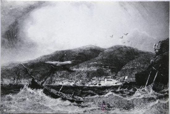 Art: VALPARAISO, CHILE - EL PUERTO HACIA 1800,TORMENTA - IMPRESO EN CARTULINA - FORMATO: 34 CM X 23 CM -