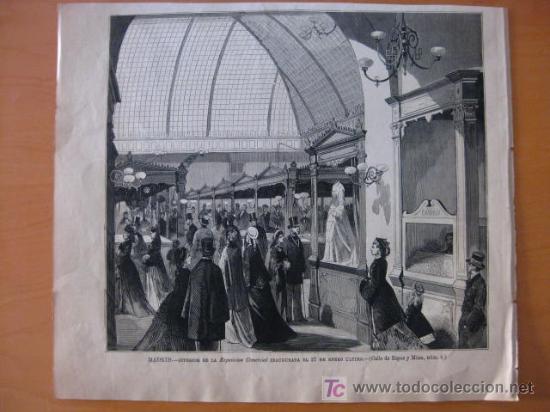 Arte: MADRID. INTERIOR DE LA EXPOSICION .  GRABADO  1877 - Foto 1