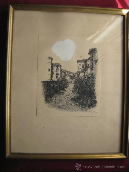 Art: DIBUJO A PLUMILLA- EL DARRO A SU PASO POR GRANADA-FIRMADO F.AGUIRRE - A&Ntilde;OS 50 -