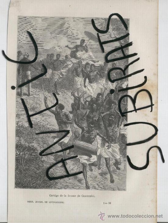 Arte: GRABADO AFRICANO AFRICA A&Ntilde;O 1876 LIVINGSTONE BODA AFRICANA FESTEJOS MUSICA ANTROPOLOGIA