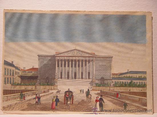 Kunst: Palacio Borb&oacute;n, Par&iacute;s - Grabado original coloreado a mano - s. XIX