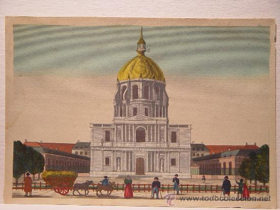 Arte: H&ocirc;tel des Invalides, Par&iacute;s - Grabado original coloreado a mano - s. XIX