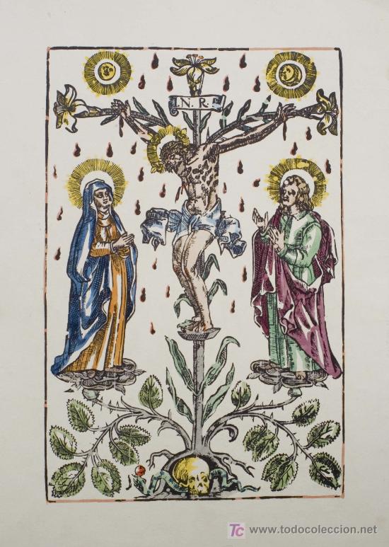 Art: XILOGRAF&Iacute;A DOBLE DE EL SANTO CRISTO Y SANTA QUITERIA. COLOREADA A MANO. A&Ntilde;OS 40.