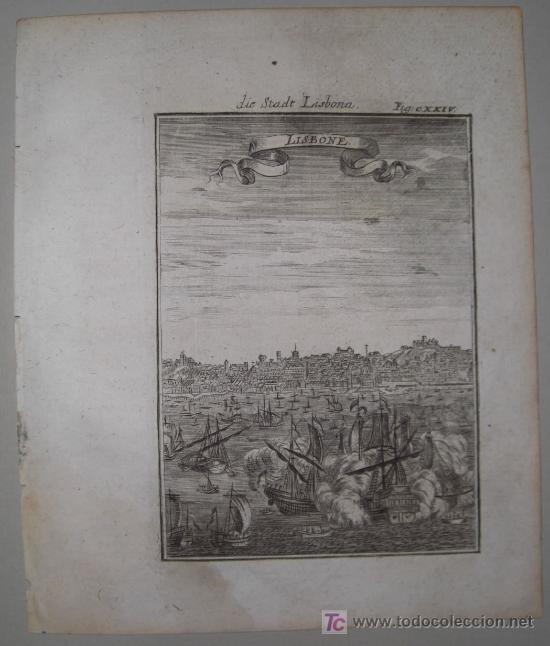 Arte: Grabado &ldquo;Vista de Lisboa&rdquo; de Mallet, 1719 - Foto 2