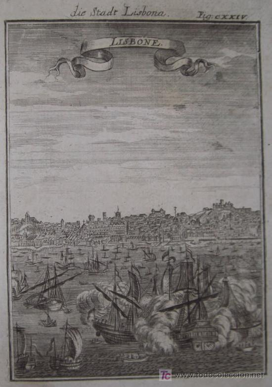 Arte: Grabado &ldquo;Vista de Lisboa&rdquo; de Mallet, 1719 - Foto 3