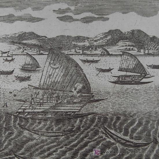 Arte: Grabado &ldquo;Barcos de Am&eacute;rica&rdquo; de Mallet, 1719 - Foto 1