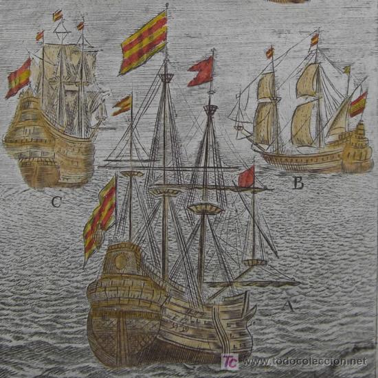 Arte: Grabado &ldquo;Barcos de vela&rdquo; de Mallet, 1719 - Foto 1