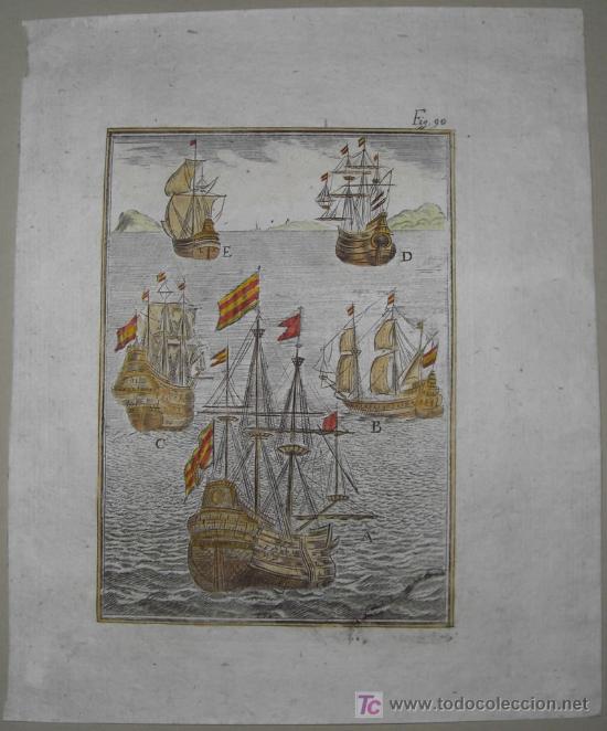 Arte: Grabado &ldquo;Barcos de vela&rdquo; de Mallet, 1719 - Foto 2